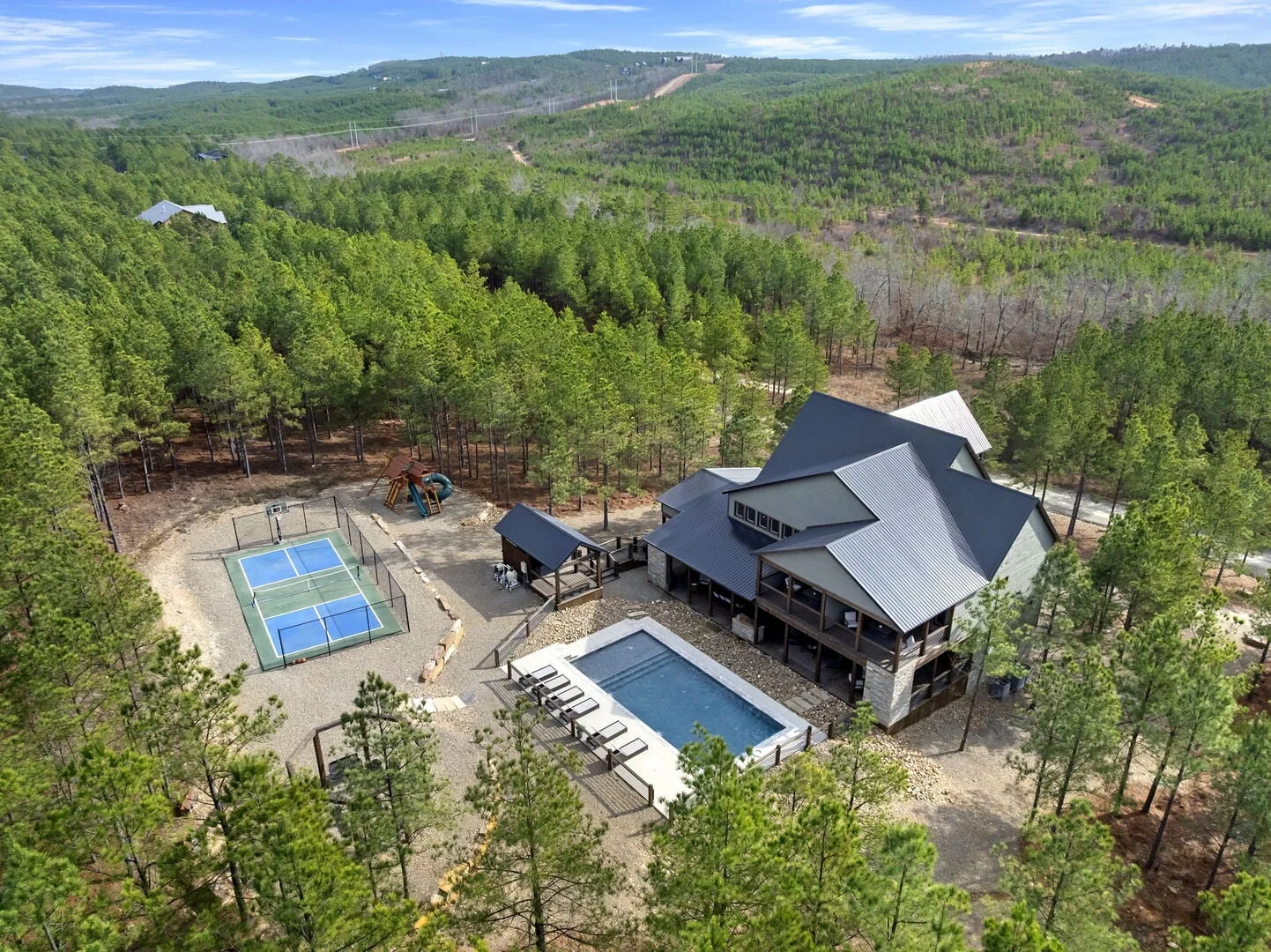 Rare Breed, pool and sports court from above